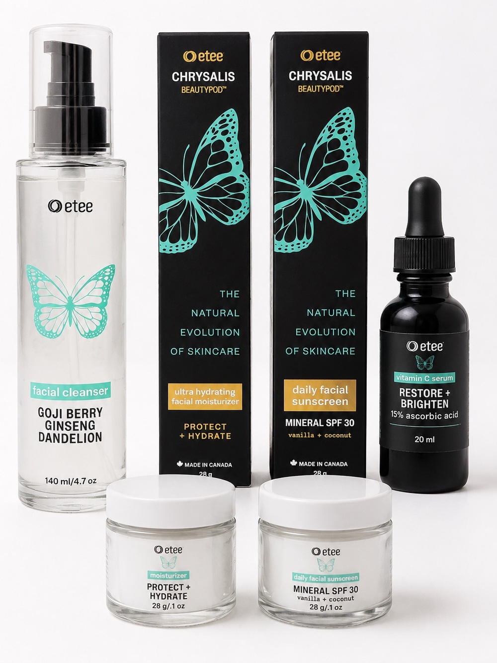 Etee Chrysalis Natural Skincare Bundle Cleanser Moisturizer & SPF 30 New